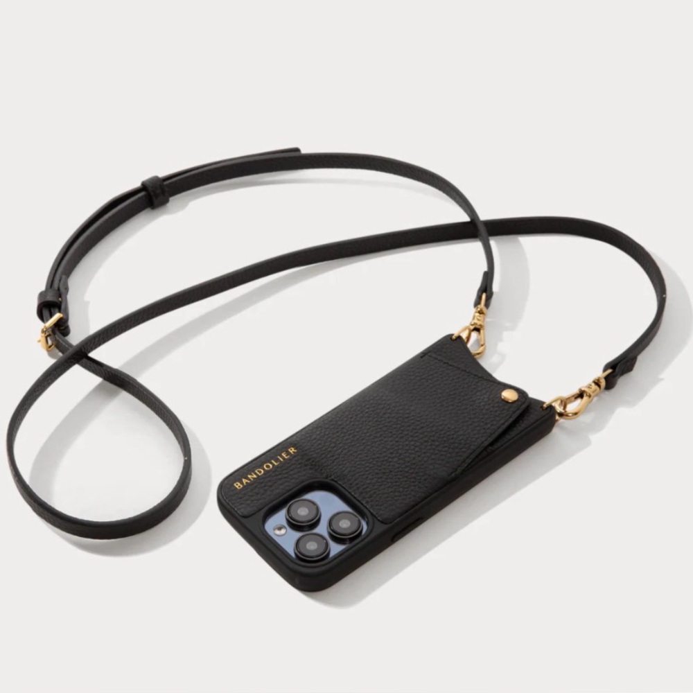 Bandolier Emma Pebble Black Leather iPhone 13 Phone Case with Gold Accents